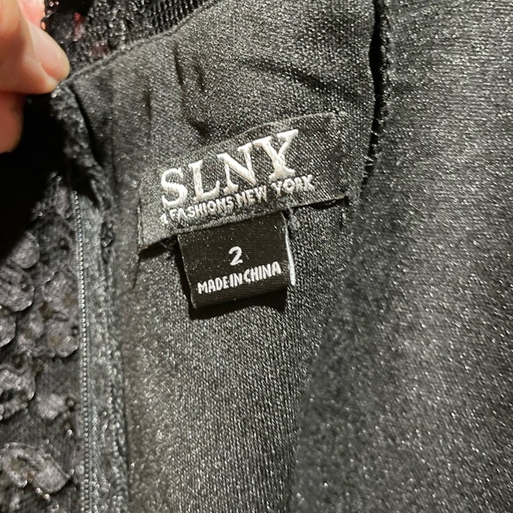 NWT SLNY Lace Sequins Midi Black Dress Size 2 - Picture 8 of 11